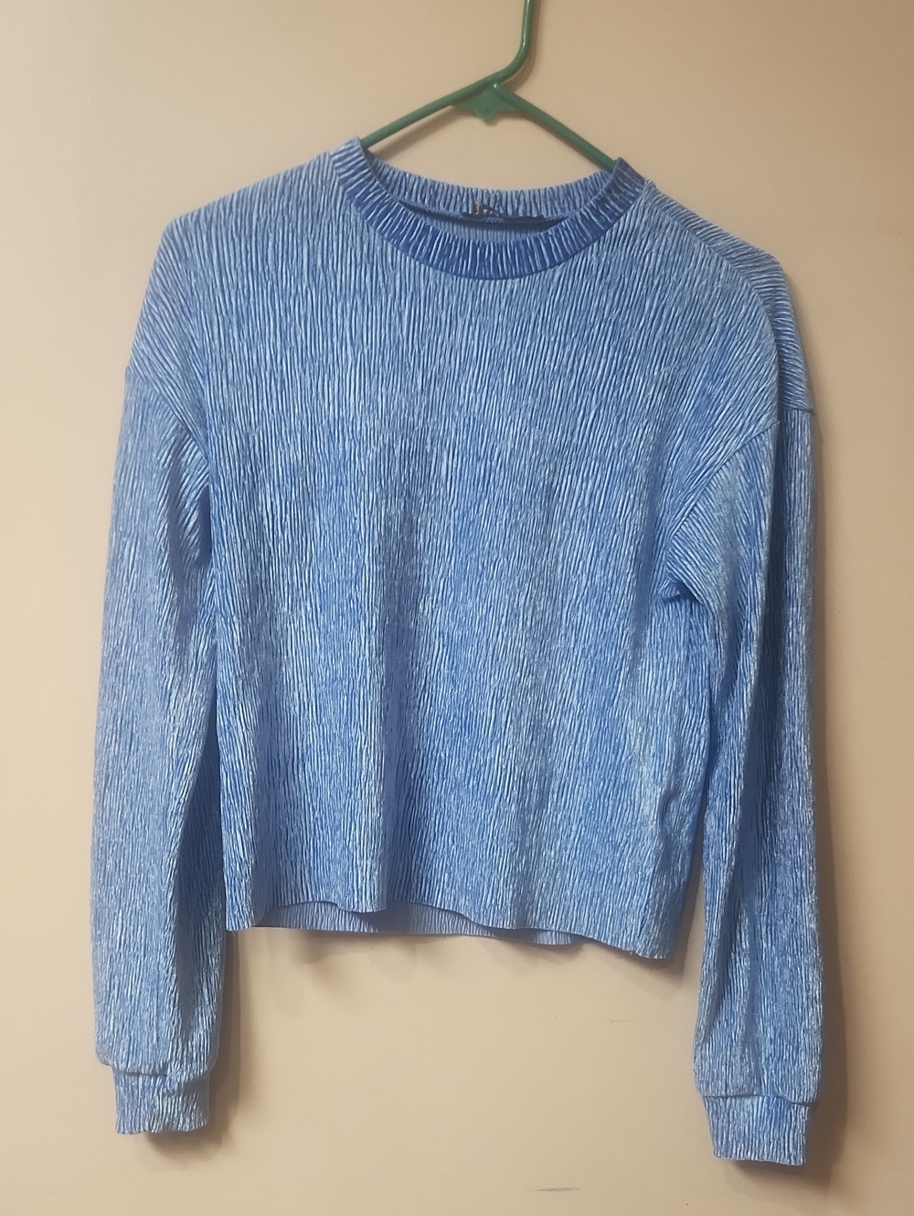 Light Blue Long-Sleeve Textured Crewneck Top